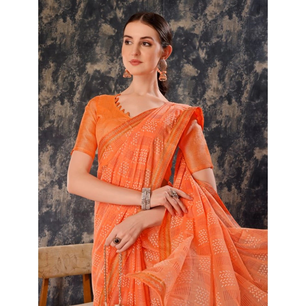 Generic Women's Zomto Checked Saree With Unstitched Blouse (Peach, 5-6 Mtrs) - Noble Nook