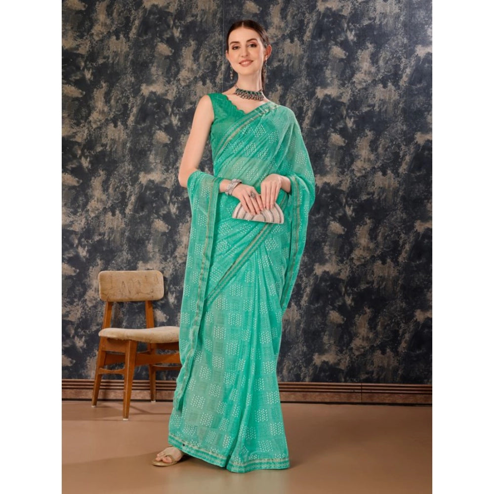 Generic Women's Zomto Checked Saree With Unstitched Blouse (Rama Green, 5-6 Mtrs) - Noble Nook