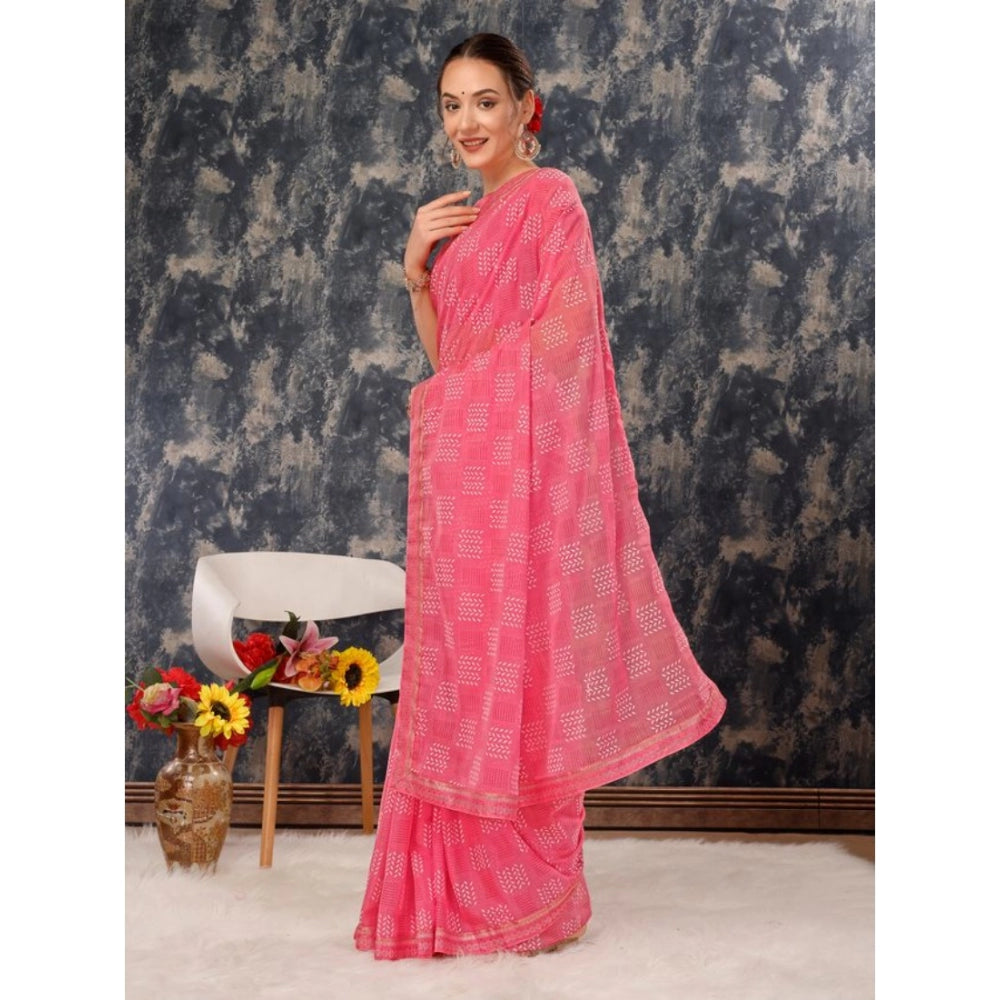 Generic Women's Zomto Checked Saree With Unstitched Blouse (Pink, 5-6 Mtrs) - Noble Nook