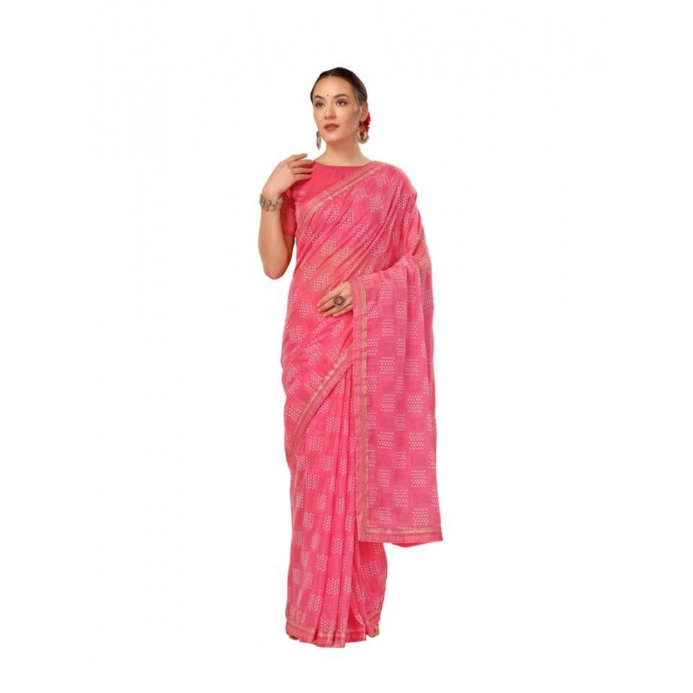 Generic Women's Zomto Checked Saree With Unstitched Blouse (Pink, 5-6 Mtrs) - Noble Nook