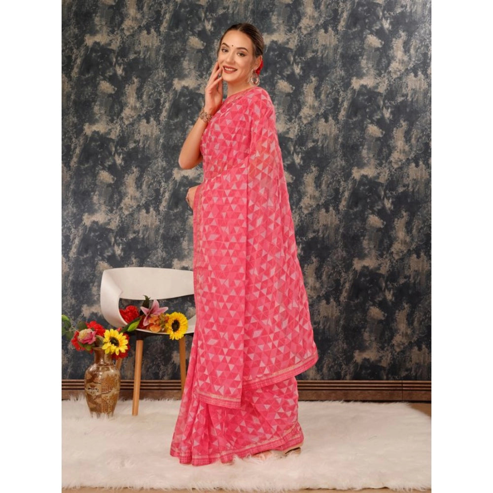 Generic Women's Zomto Printed Saree With Unstitched Blouse (Dark Pink, 5-6 Mtrs) - Noble Nook