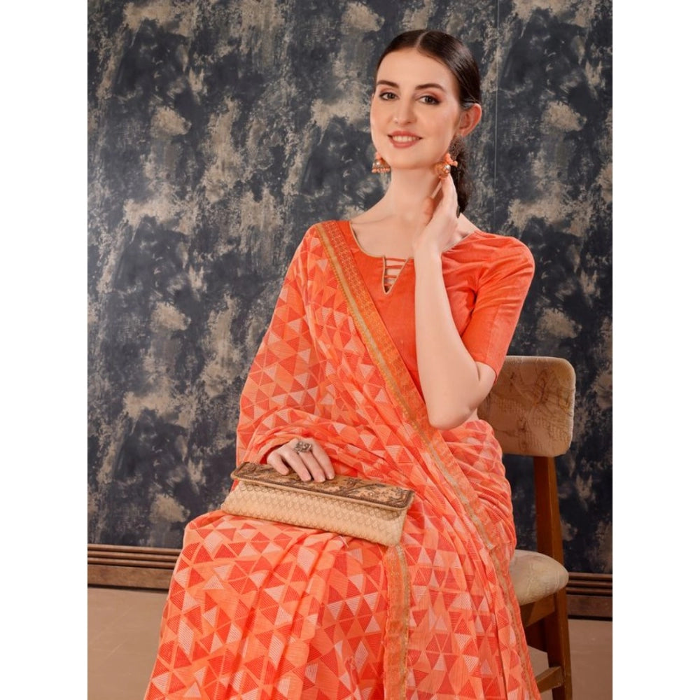 Generic Women's Zomto Printed Saree With Unstitched Blouse (Peach, 5-6 Mtrs) - Noble Nook