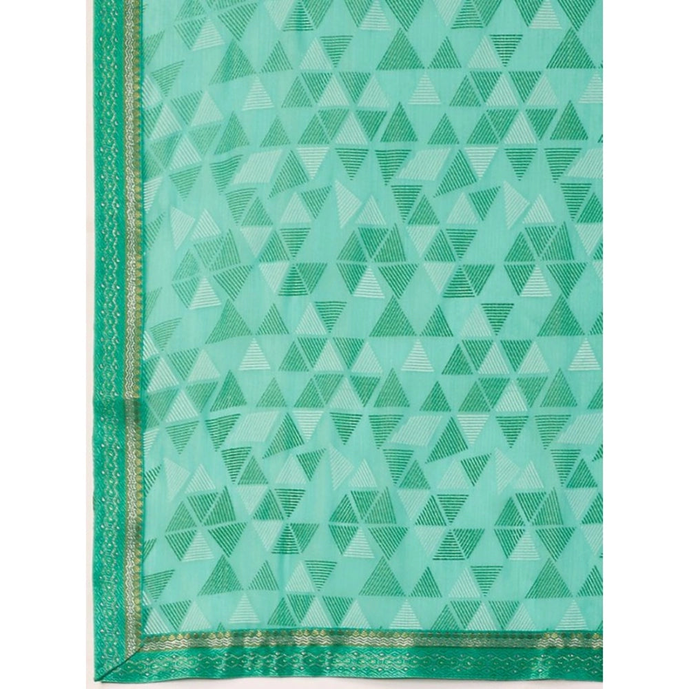 Generic Women's Zomto Printed Saree With Unstitched Blouse (Turquoise Green, 5-6 Mtrs) - Noble Nook