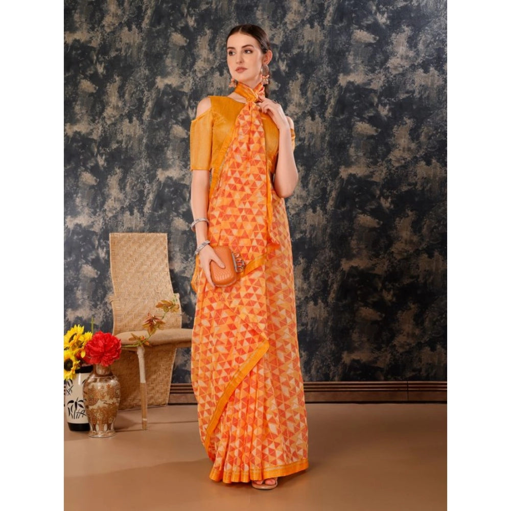 Generic Women's Zomto Printed Saree With Unstitched Blouse (Light Orange, 5-6 Mtrs) - Noble Nook