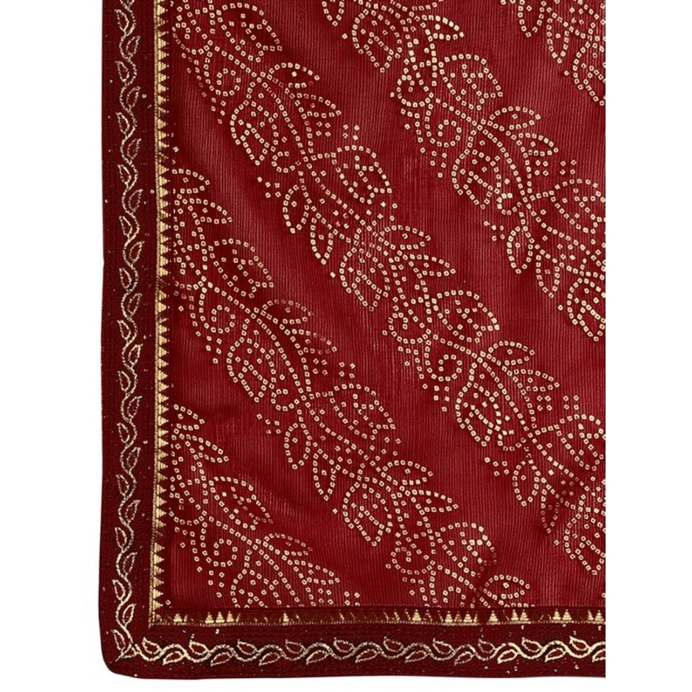 Generic Women's Zomto Bandhani Saree With Unstitched Blouse (Maroon, 5-6 Mtrs) - Noble Nook