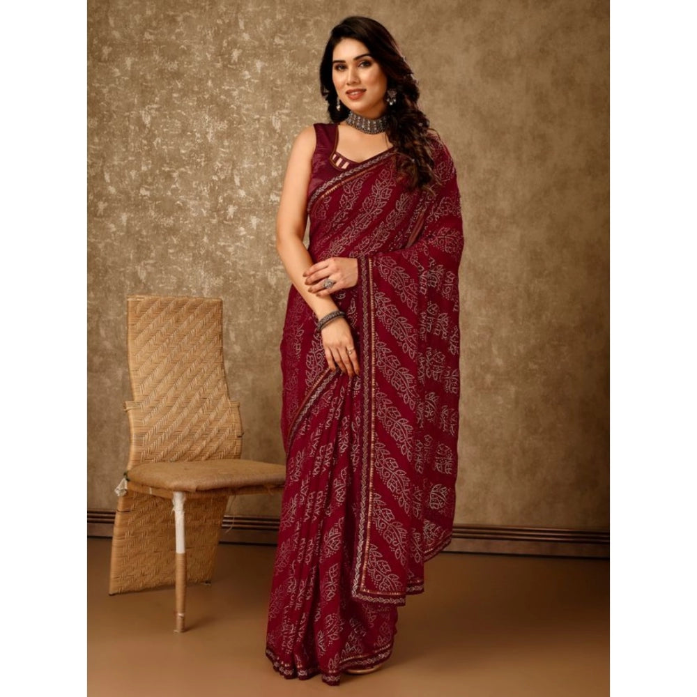 Generic Women's Zomto Bandhani Saree With Unstitched Blouse (Maroon, 5-6 Mtrs) - Noble Nook