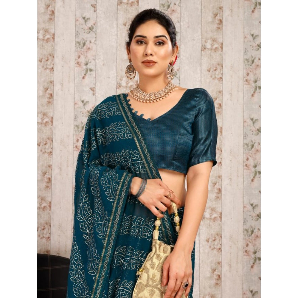 Generic Women's Zomto Bandhani Saree With Unstitched Blouse (Blue, 5-6 Mtrs) - Noble Nook