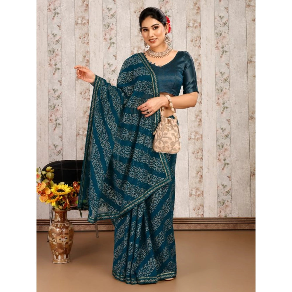 Generic Women's Zomto Bandhani Saree With Unstitched Blouse (Blue, 5-6 Mtrs) - Noble Nook