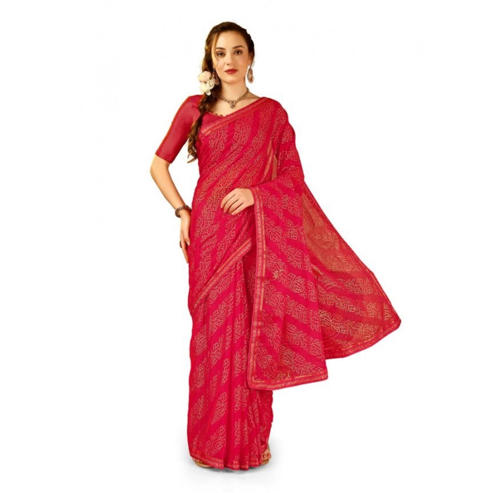 Generic Women's Zomto Bandhani Saree With Unstitched Blouse (Pink, 5-6 Mtrs) - Noble Nook