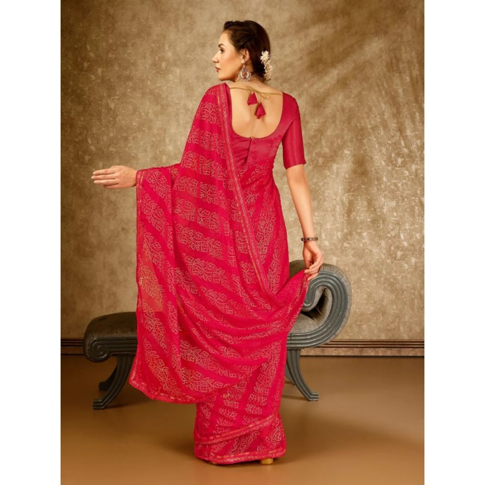 Generic Women's Zomto Bandhani Saree With Unstitched Blouse (Pink, 5-6 Mtrs) - Noble Nook