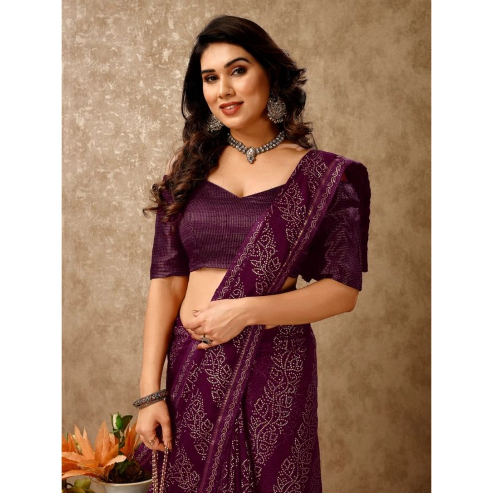 Generic Women's Zomto Bandhani Saree With Unstitched Blouse (Wine, 5-6 Mtrs) - Noble Nook