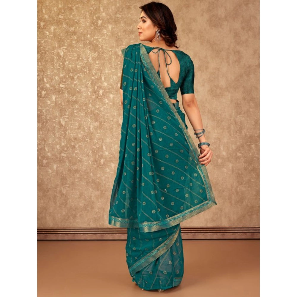 Generic Women's Zomto Bandhani Saree With Unstitched Blouse (Teal Blue, 5-6 Mtrs) - Noble Nook