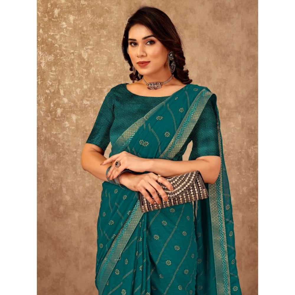 Generic Women's Zomto Bandhani Saree With Unstitched Blouse (Teal Blue, 5-6 Mtrs) - Noble Nook