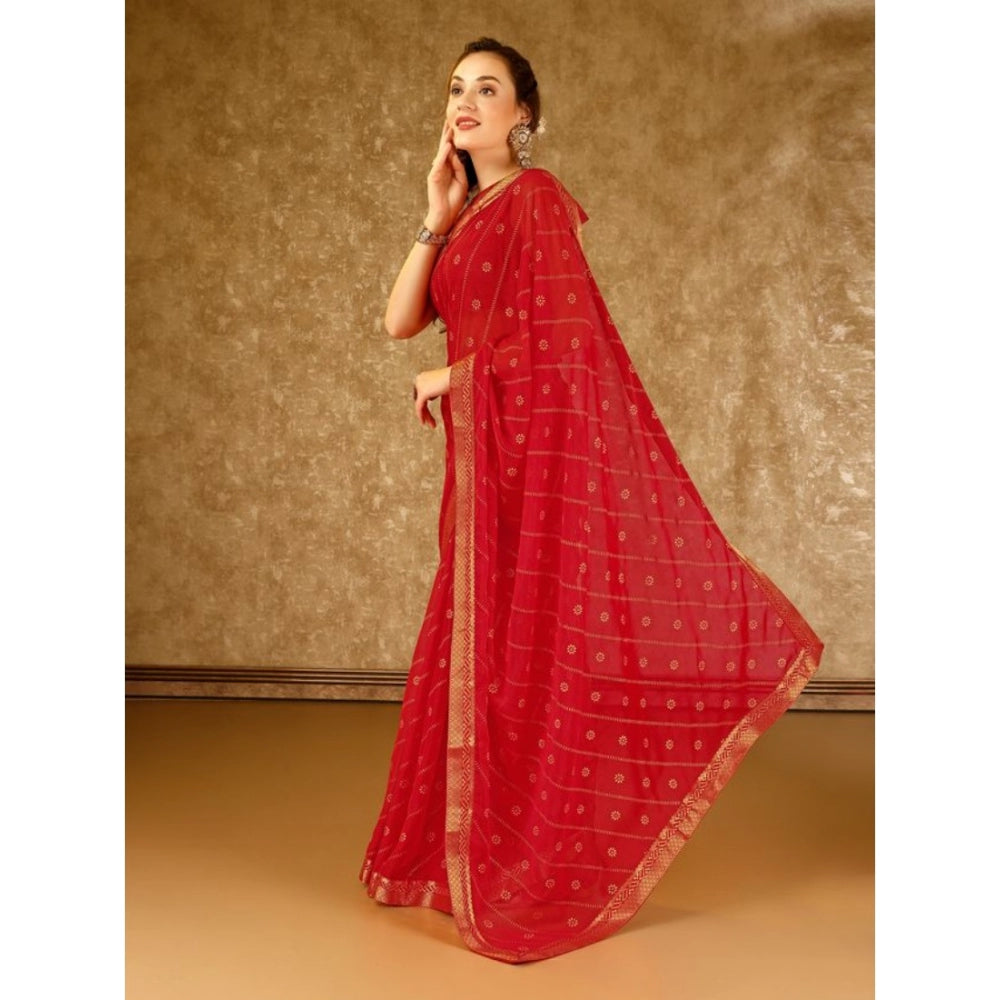 Generic Women's Zomto Bandhani Saree With Unstitched Blouse (Red, 5-6 Mtrs) - Noble Nook