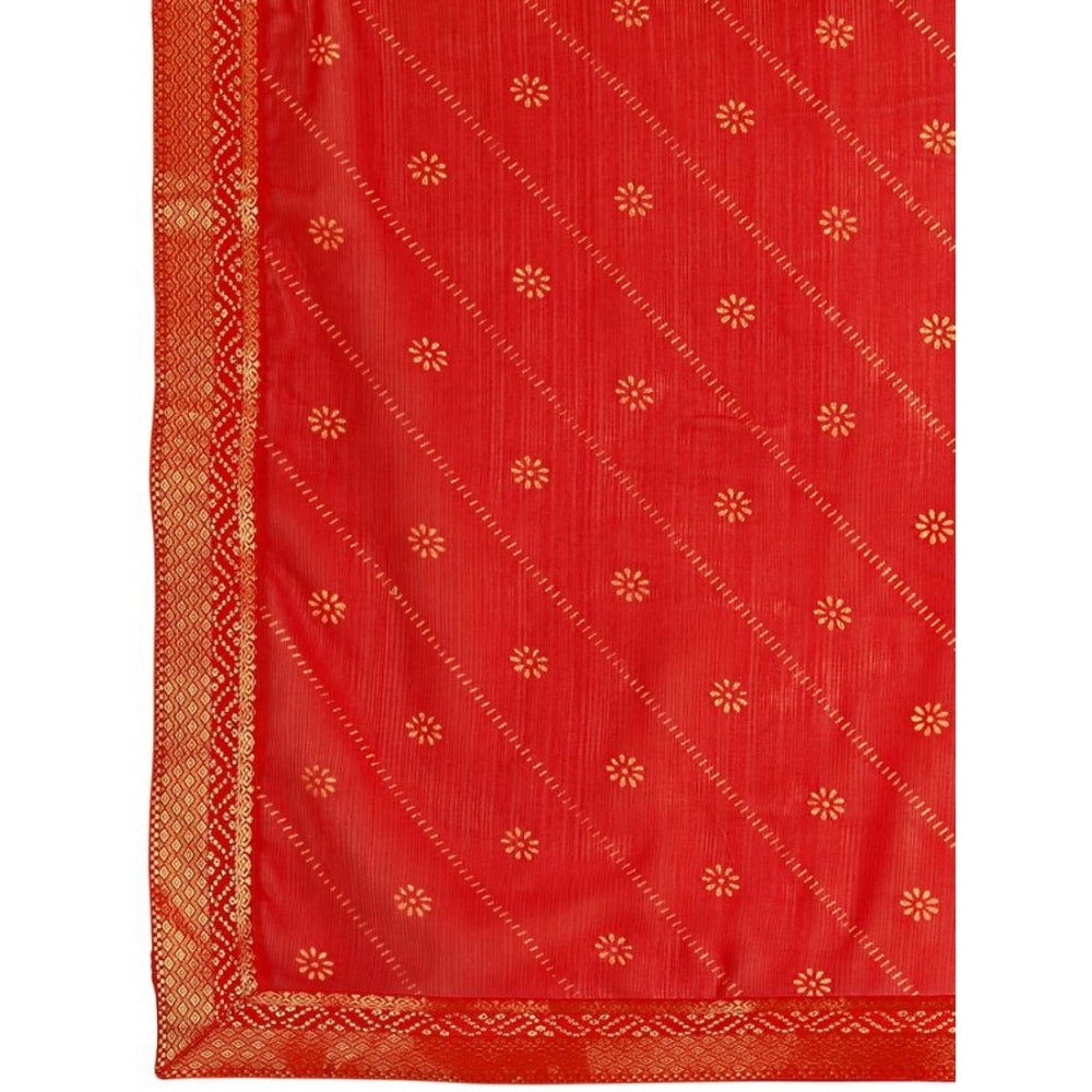 Generic Women's Zomto Bandhani Saree With Unstitched Blouse (Red, 5-6 Mtrs) - Noble Nook