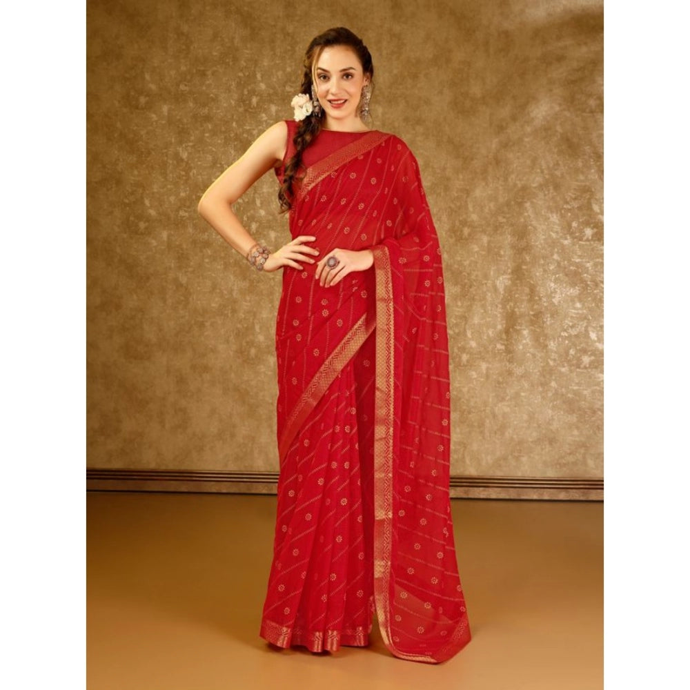 Generic Women's Zomto Bandhani Saree With Unstitched Blouse (Red, 5-6 Mtrs) - Noble Nook