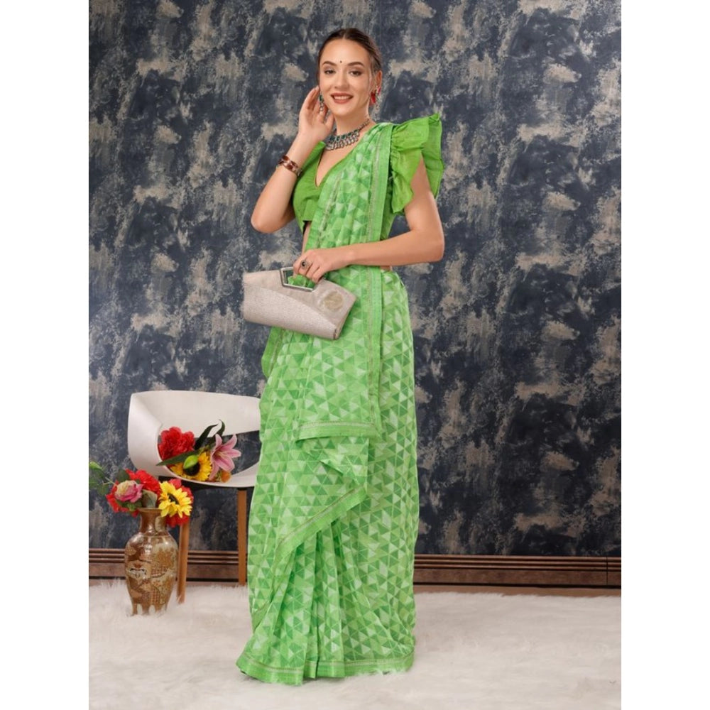 Generic Women's Zomto Printed Saree With Unstitched Blouse (Green, 5-6 Mtrs) - Noble Nook