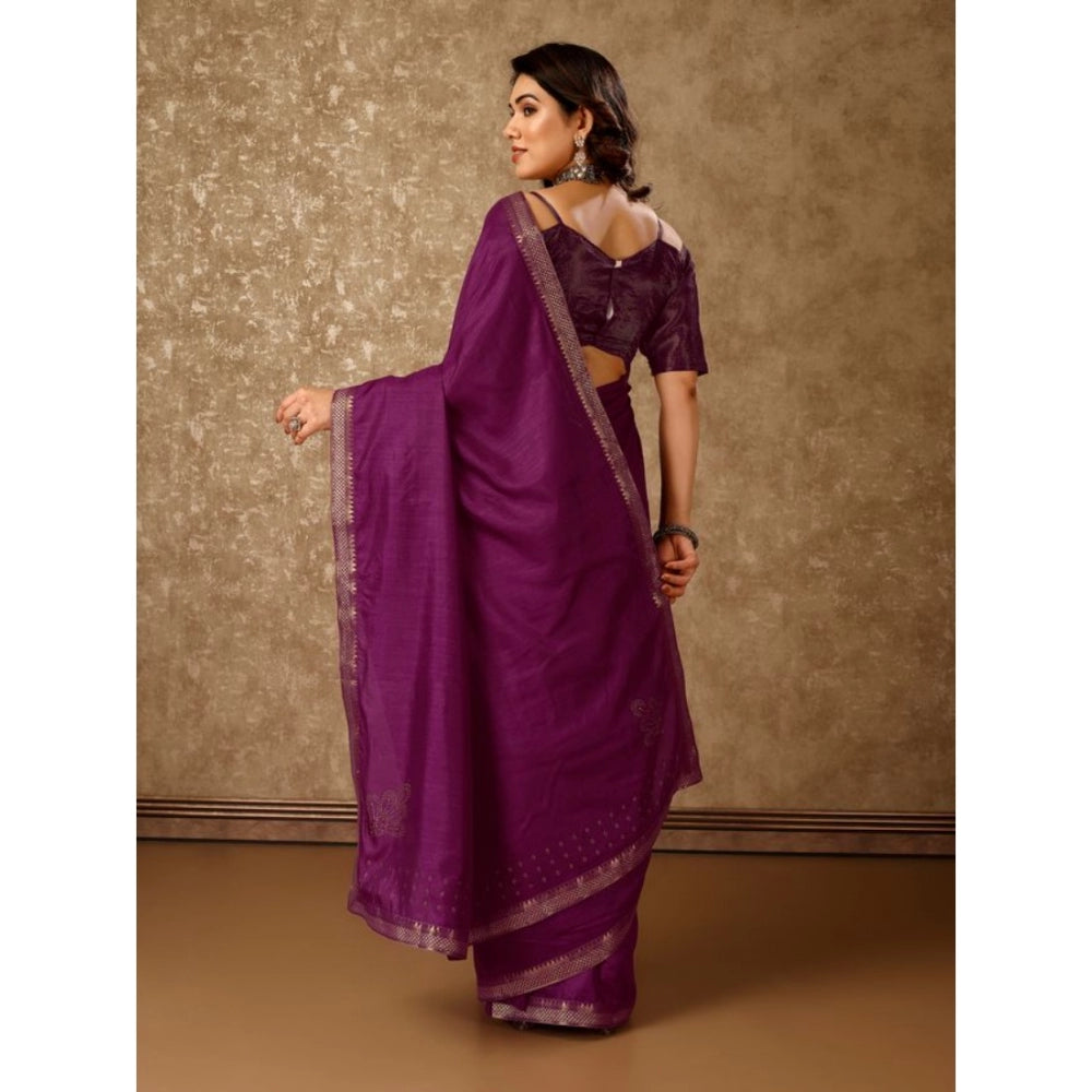 Generic Women's Vichitra Swiroshki Butta Saree With Unstitched Blouse (Wine, 5-6 Mtrs) - Noble Nook