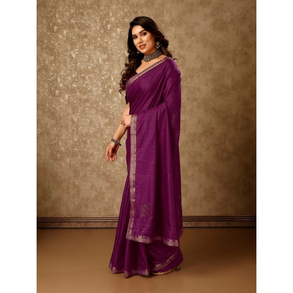 Generic Women's Vichitra Swiroshki Butta Saree With Unstitched Blouse (Wine, 5-6 Mtrs) - Noble Nook