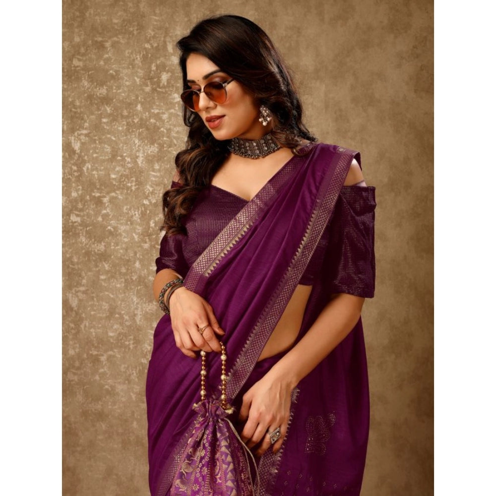 Generic Women's Vichitra Swiroshki Butta Saree With Unstitched Blouse (Wine, 5-6 Mtrs) - Noble Nook