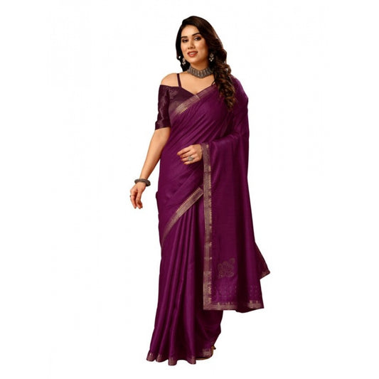 Generic Women's Vichitra Swiroshki Butta Saree With Unstitched Blouse (Wine, 5-6 Mtrs) - Noble Nook