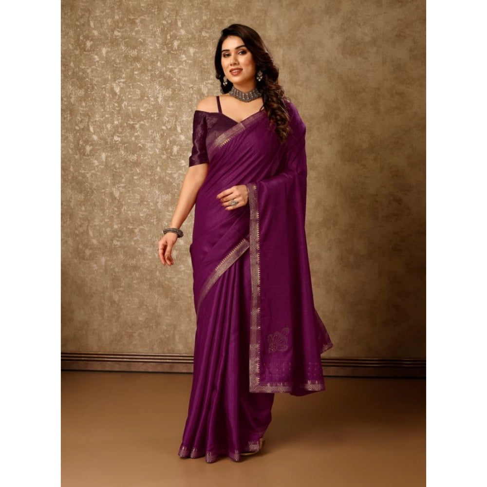 Generic Women's Vichitra Swiroshki Butta Saree With Unstitched Blouse (Wine, 5-6 Mtrs) - Noble Nook