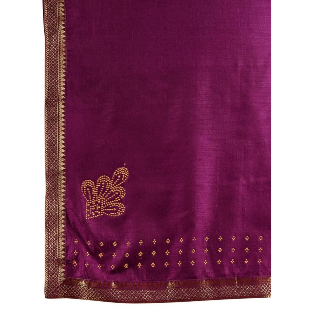 Generic Women's Vichitra Swiroshki Butta Saree With Unstitched Blouse (Wine, 5-6 Mtrs) - Noble Nook