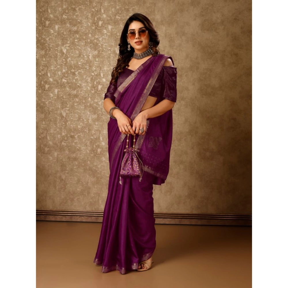 Generic Women's Vichitra Swiroshki Butta Saree With Unstitched Blouse (Wine, 5-6 Mtrs) - Noble Nook