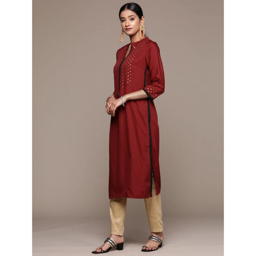 Generic Women's Casual 3-4Th Sleeve Ethnic Motifs Crepe Kurti (Maroon) - Noble Nook