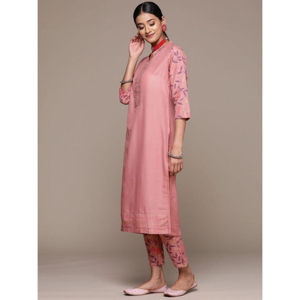 Generic Women's Casual 3-4Th Sleeve Geometric Chinon Kurti and Pant Set (Peach) - Noble Nook