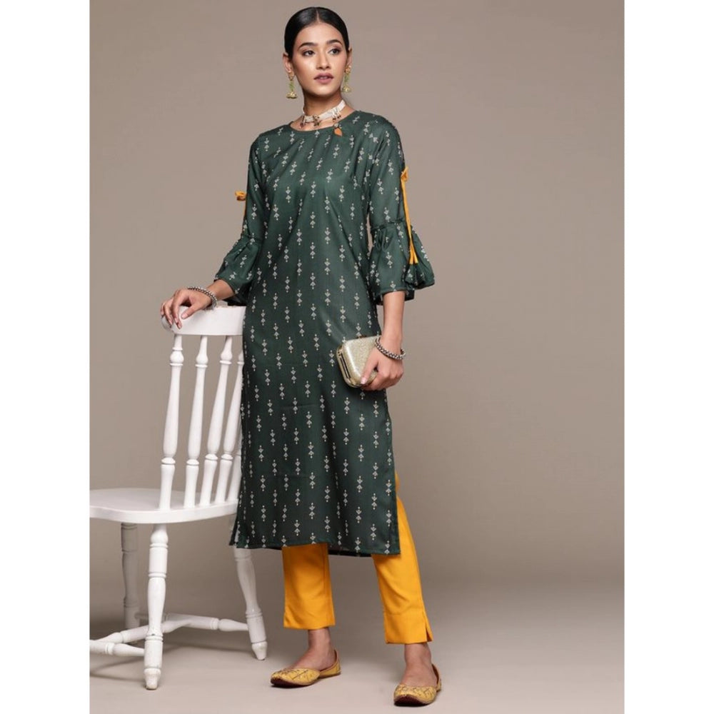 Generic Women's Casual 3-4Th Sleeve Ethnic Motifs Rayon Kurti And Pant Set (Bottle Green) - Noble Nook