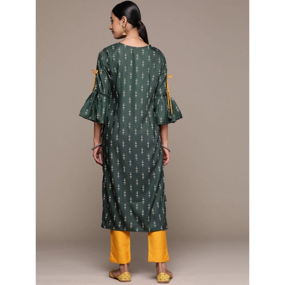 Generic Women's Casual 3-4Th Sleeve Ethnic Motifs Rayon Kurti And Pant Set (Bottle Green) - Noble Nook