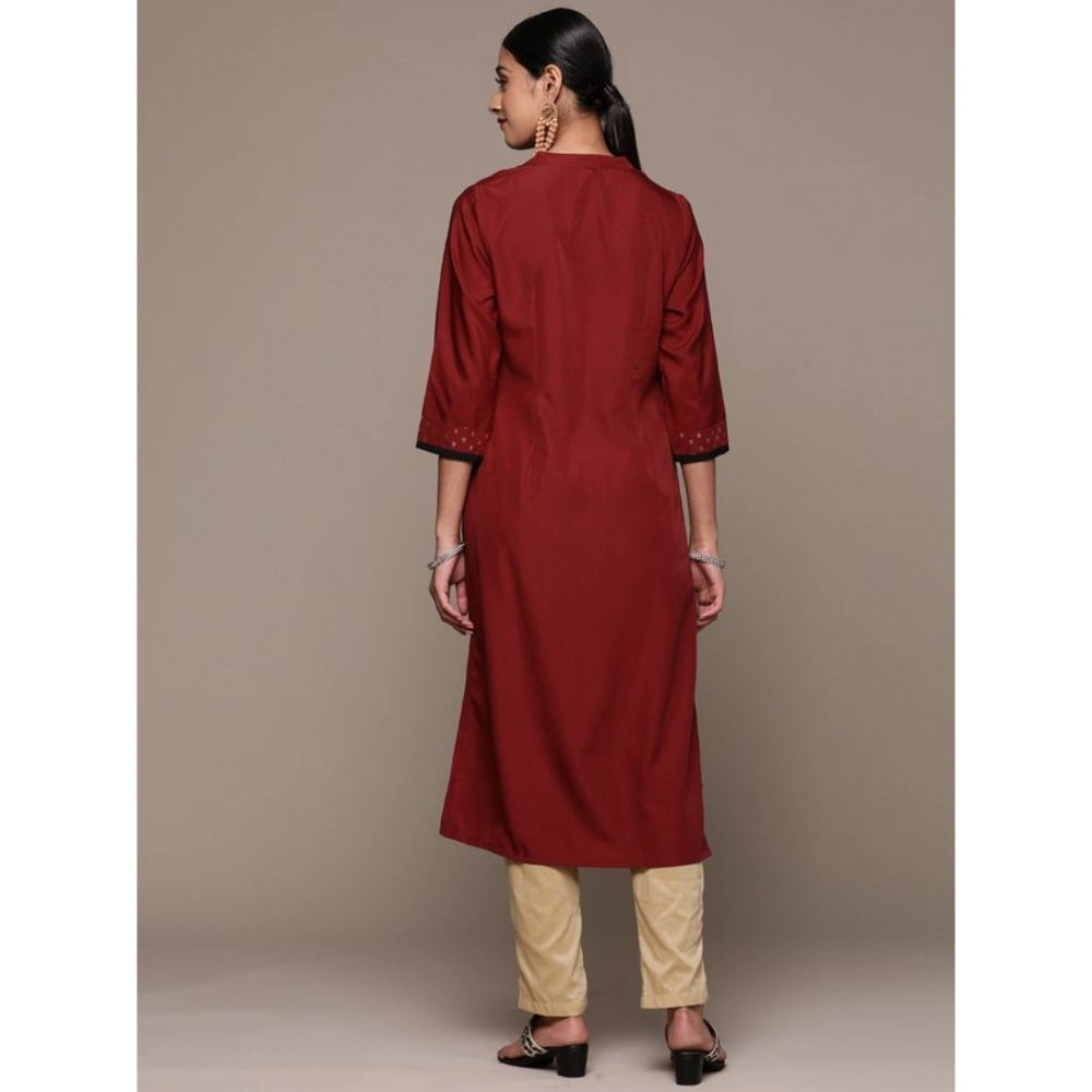 Generic Women's Casual 3-4Th Sleeve Ethnic Motifs Crepe Kurti (Maroon) - Noble Nook