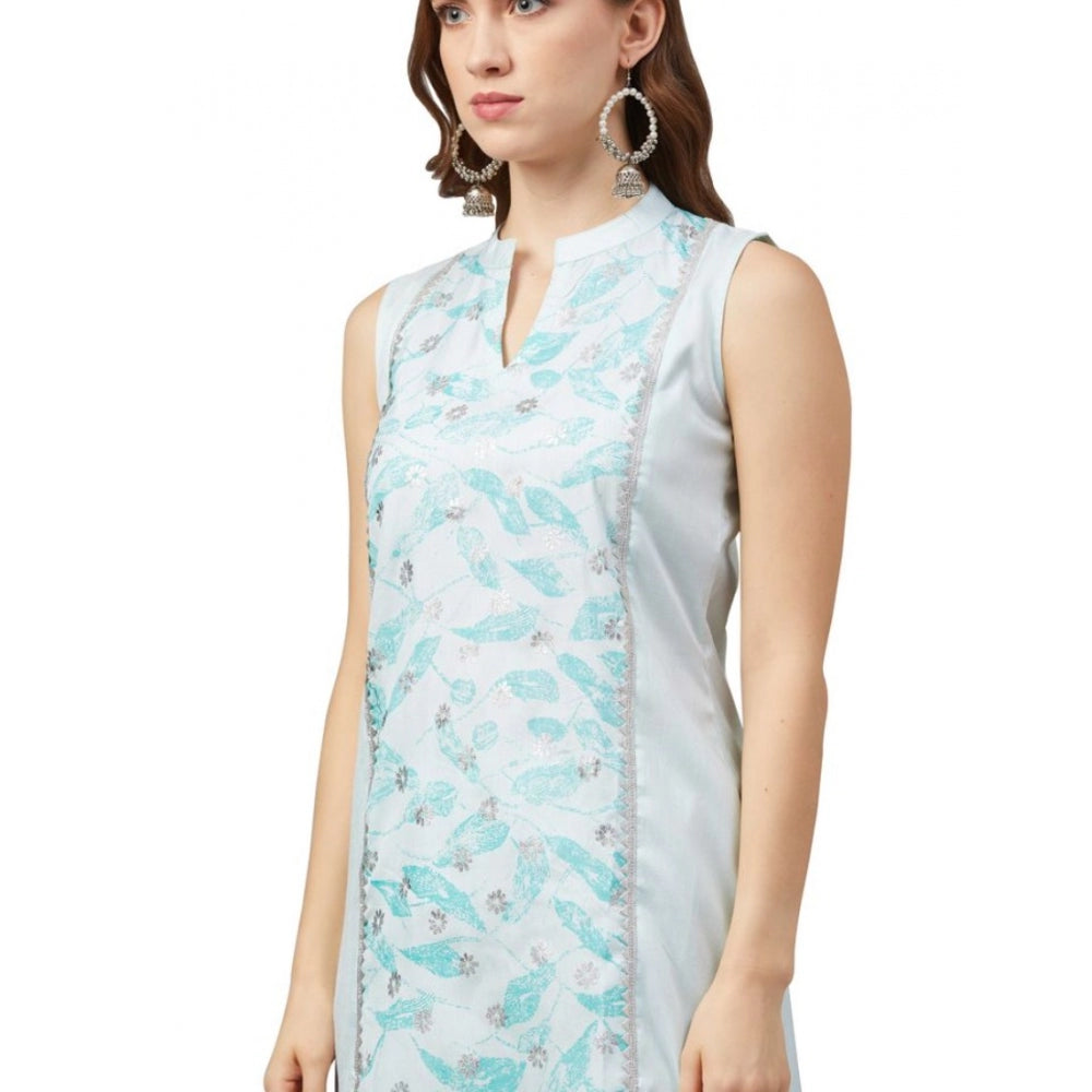 Generic Women's Casual Sleeveless Abstract Poly Silk Kurti And Palazzo Set (Off White) - Noble Nook