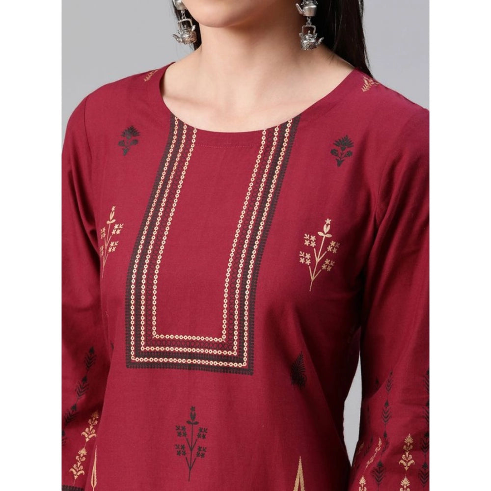 Generic Women's Casual 3-4Th Sleeve Ethnic Motifs Rayon Kurti And Pant Set (Red) - Noble Nook