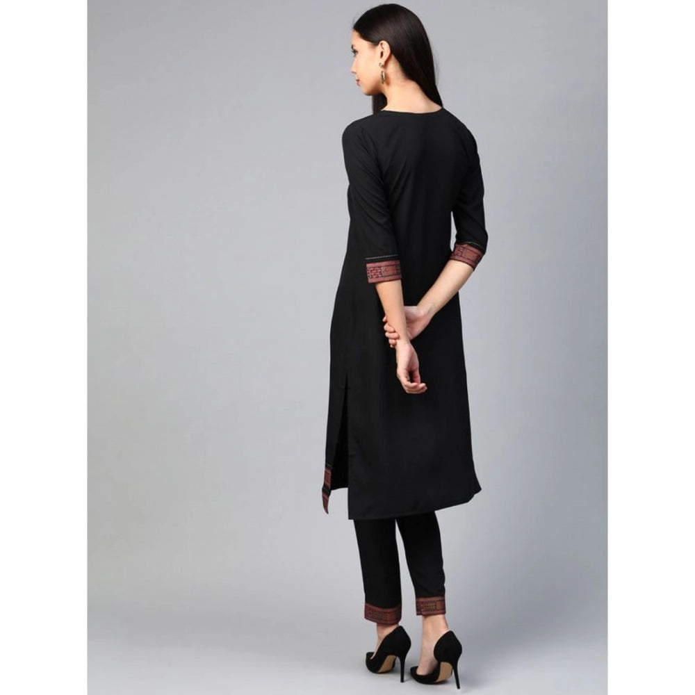 Generic Women's Casual 3-4Th Sleeve Solid Crepe Kurti and Pant Set (Black) - Noble Nook