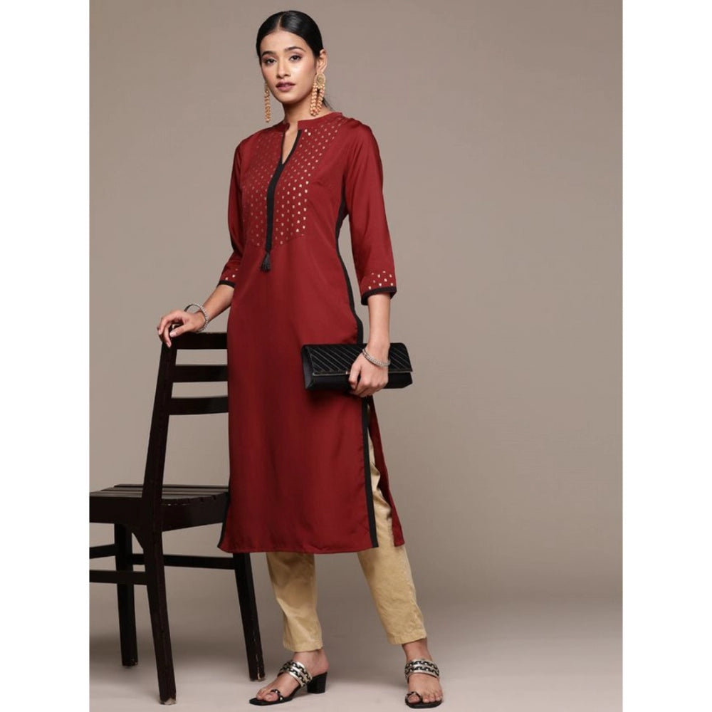 Generic Women's Casual 3-4Th Sleeve Ethnic Motifs Crepe Kurti (Maroon) - Noble Nook