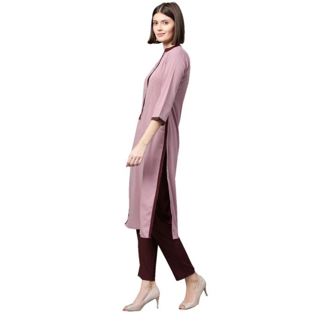 Generic Women's Casual 3-4Th Sleeve Ethnic Motifs Crepe Kurti And Pant Set (Wine) - Noble Nook