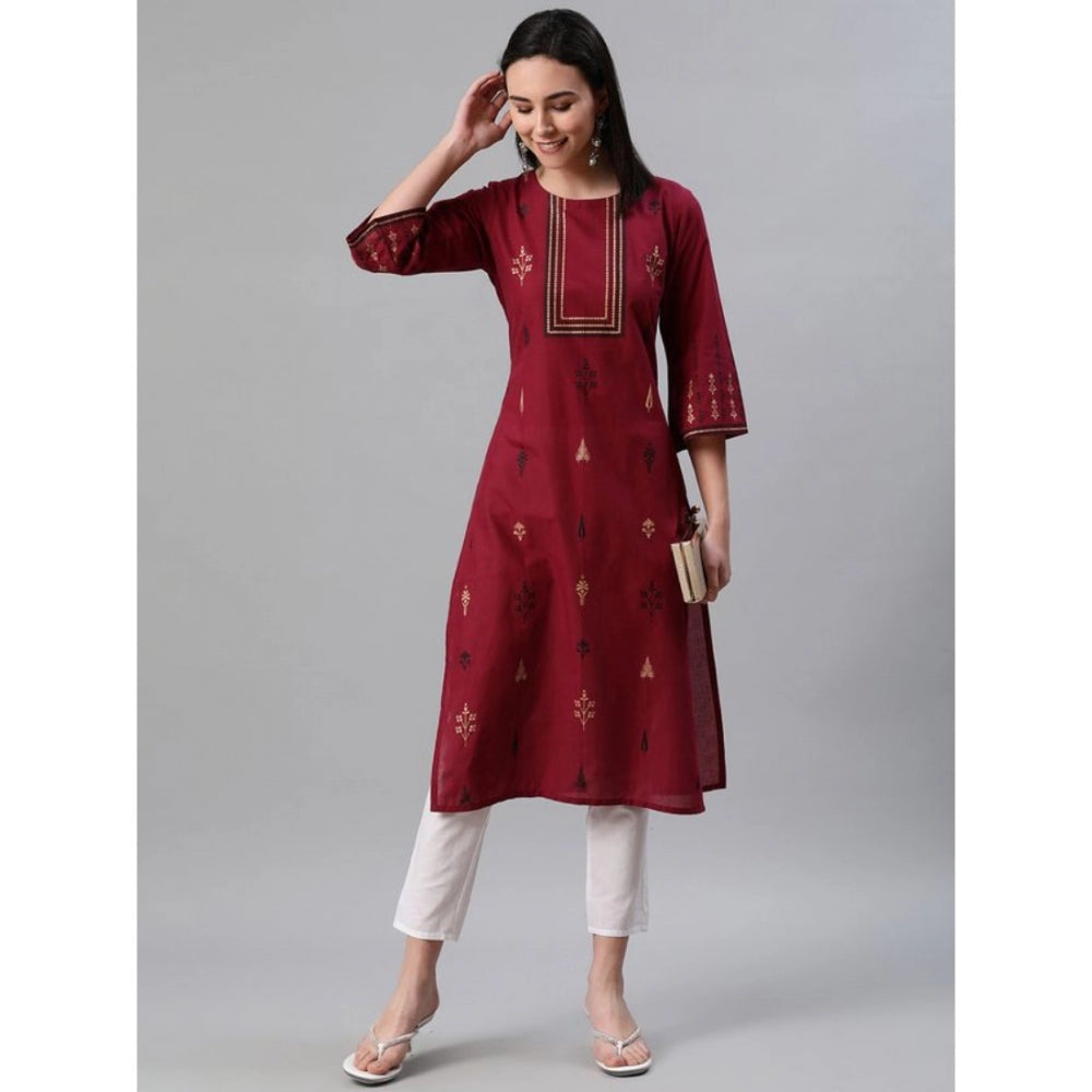 Generic Women's Casual 3-4Th Sleeve Ethnic Motifs Rayon Kurti And Pant Set (Red) - Noble Nook