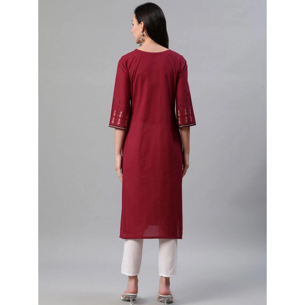 Generic Women's Casual 3-4Th Sleeve Ethnic Motifs Rayon Kurti And Pant Set (Red) - Noble Nook