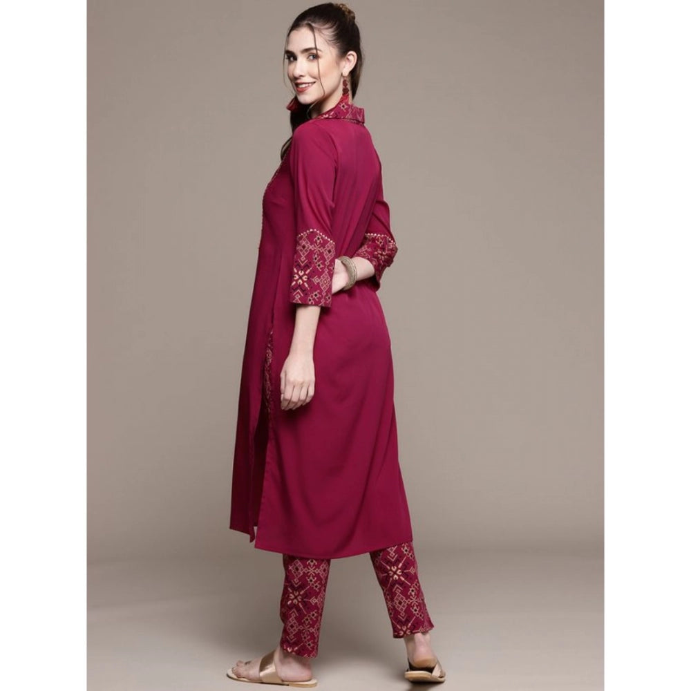 Generic Women's Casual 3-4Th Sleeve Geometric Crepe Kurti and Pant Set (Maroon) - Noble Nook