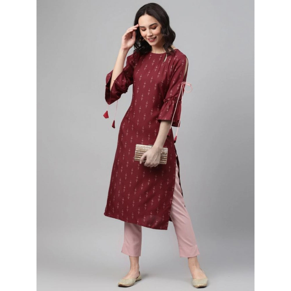 Generic Women's Casual 3-4Th Sleeve Ethnic Motifs Rayon Kurti And Pant Set (Maroon) - Noble Nook