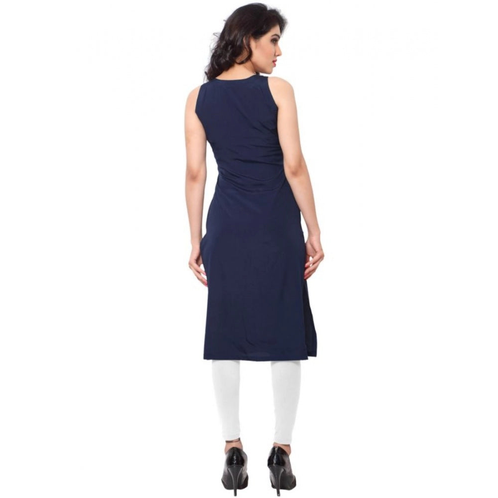 Generic Women's Casual Sleeveless Solid Crepe Kurti (Blue) - Noble Nook