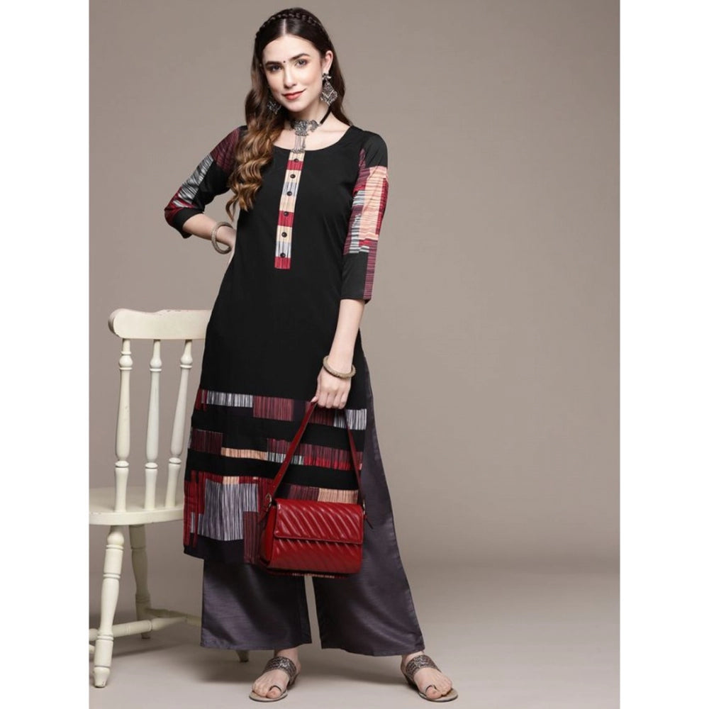 Generic Women's Casual 3-4Th Sleeve Ethnic Motifs Crepe Kurti (Black) - Noble Nook