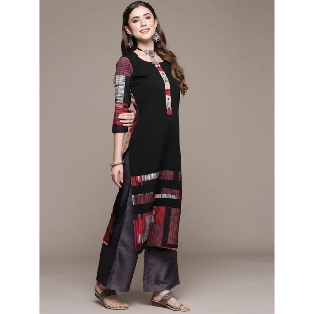 Generic Women's Casual 3-4Th Sleeve Ethnic Motifs Crepe Kurti (Black) - Noble Nook