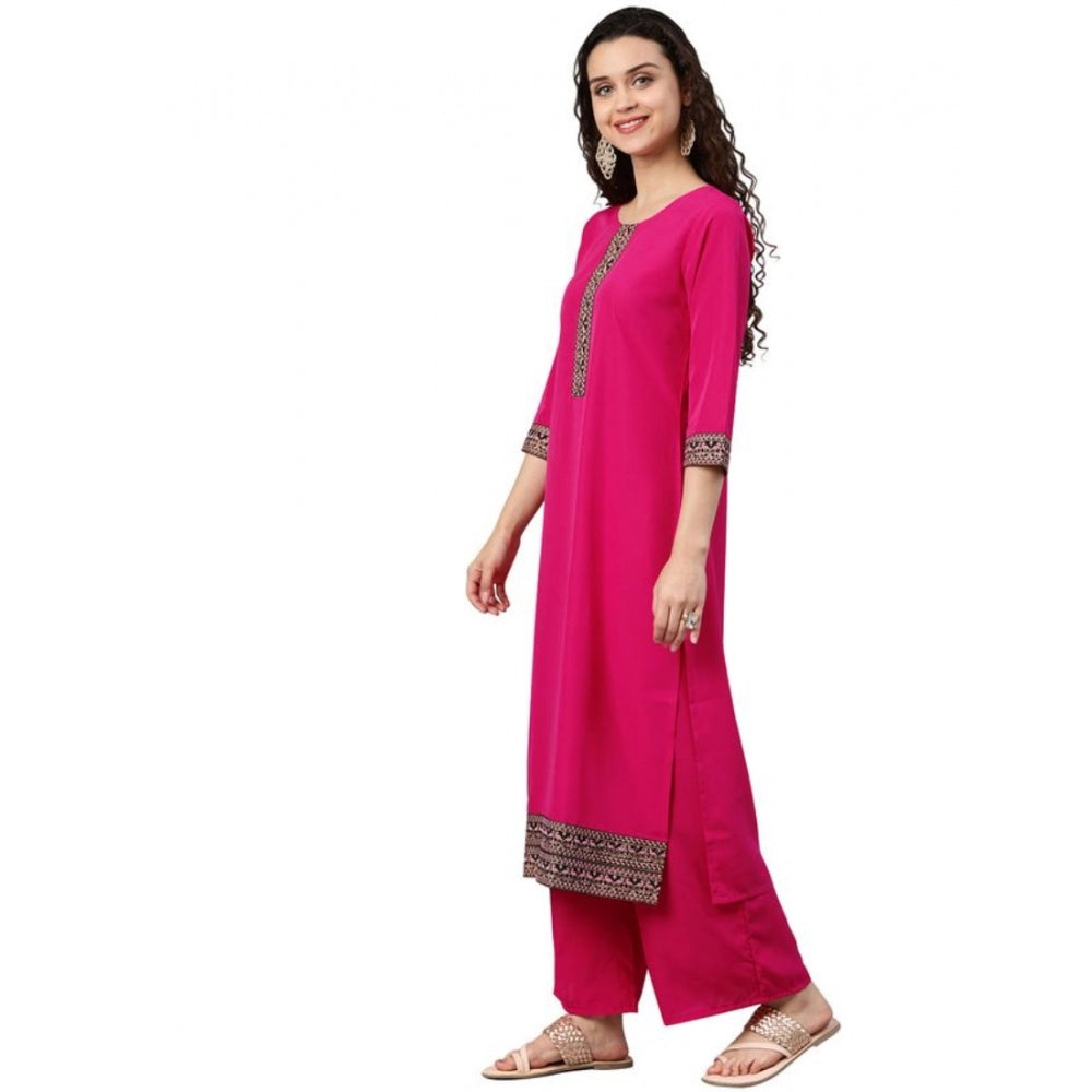 Generic Women's Casual 3-4Th Sleeve Solid Crepe Kurti And Palazzo Set (Pink) - Noble Nook