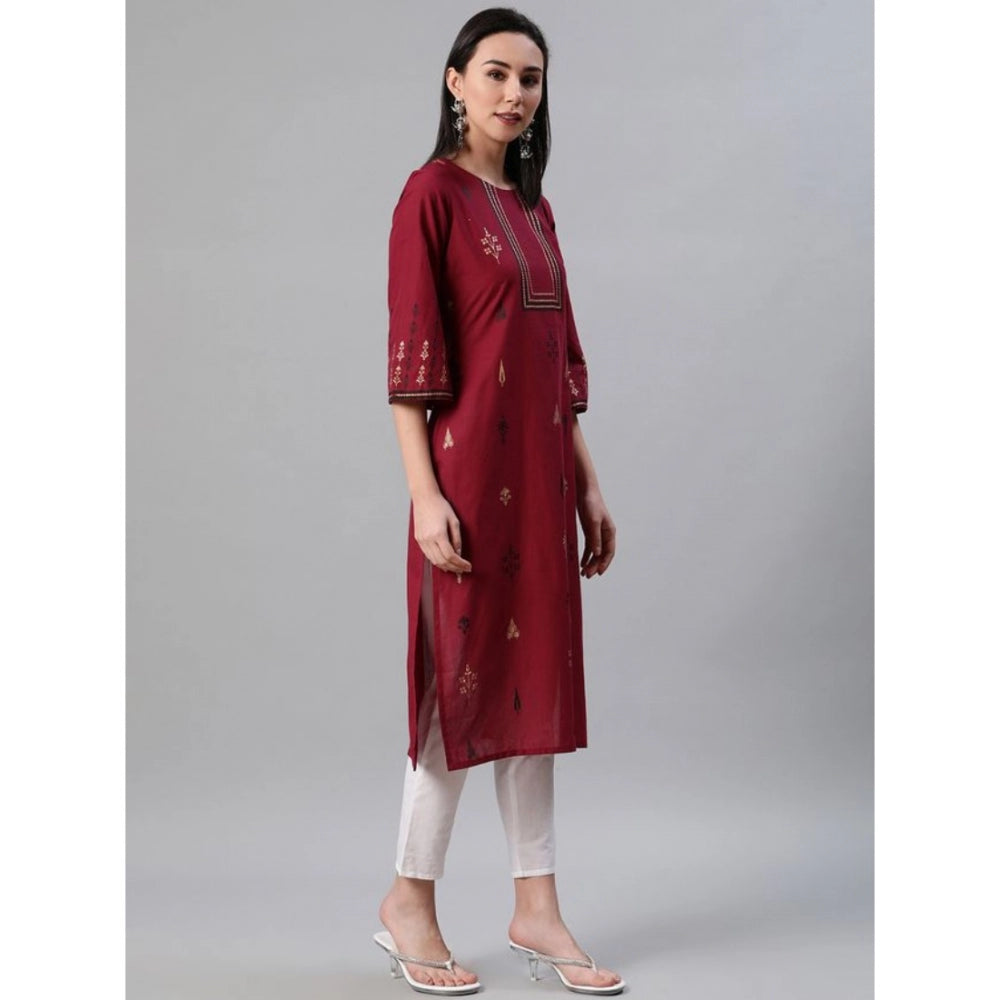 Generic Women's Casual 3-4Th Sleeve Ethnic Motifs Rayon Kurti And Pant Set (Red) - Noble Nook