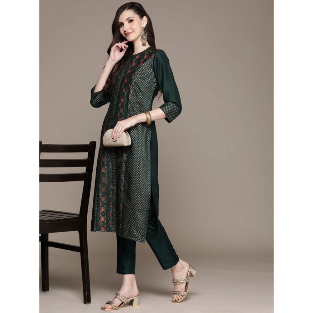 Generic Women's Casual 3-4Th Sleeve Traditional Crepe Kurti And Pant Set (Green) - Noble Nook