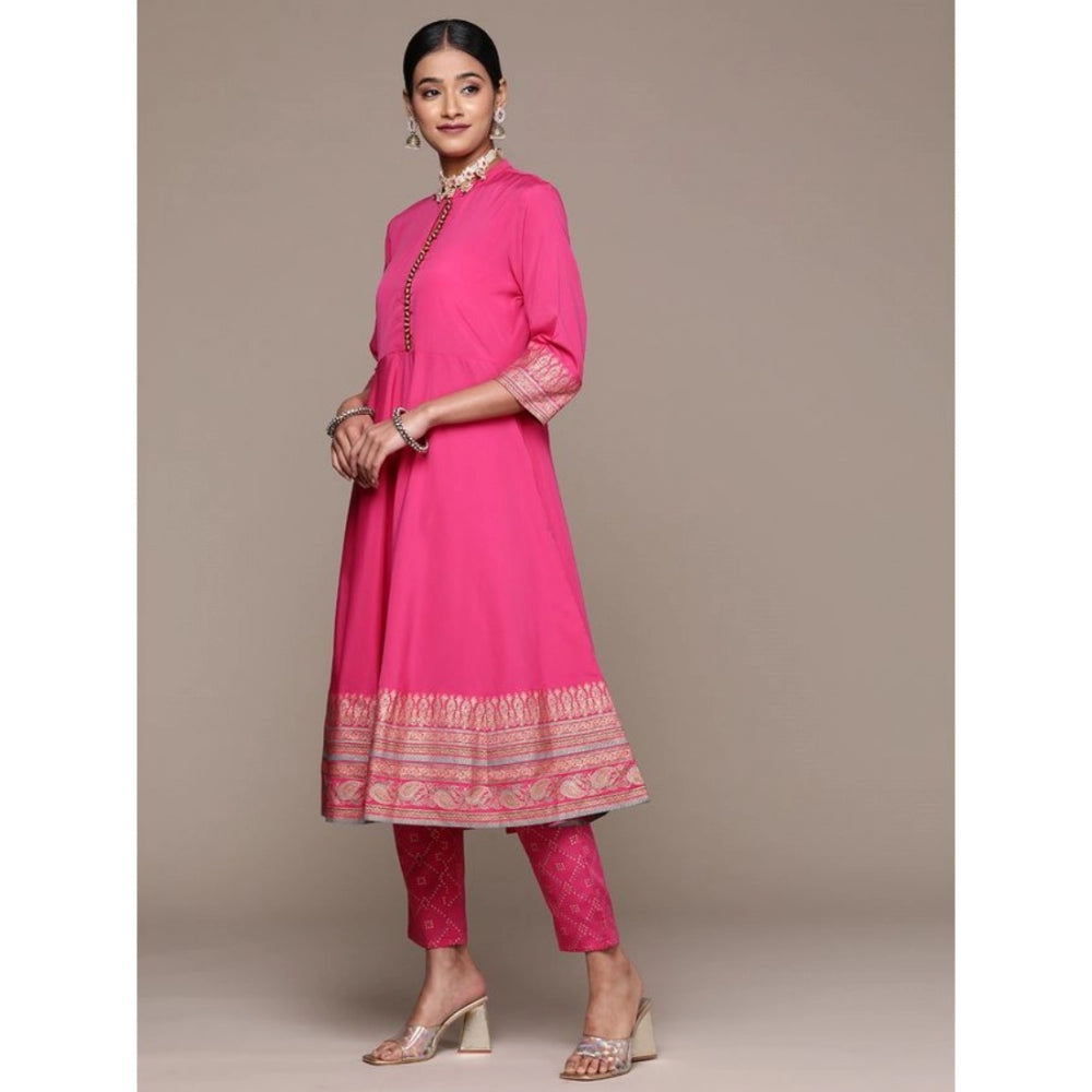 Generic Women's Casual 3-4Th Sleeve Ethnic Motifs Crepe Kurti Pant And Dupatta Set (Pink) - Noble Nook