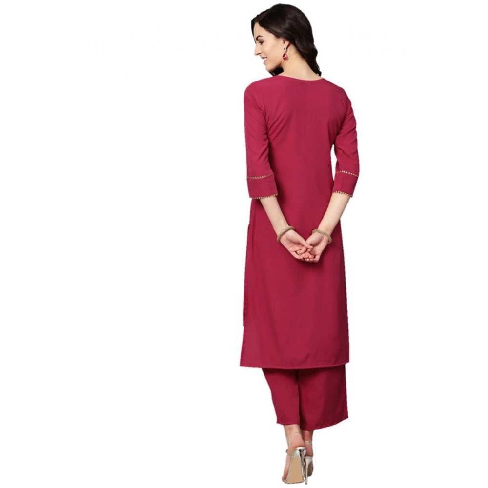 Generic Women's Casual 3-4Th Sleeve Solid Crepe Kurti And Palazzo Set (Pink) - Noble Nook